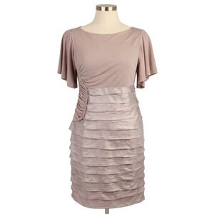 $180 Adrianna Papell Womens 22W Shimmer Jersey Dress Ruched Ruffle Taupe Formal